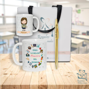 taza y lapicero personalizados para maestro