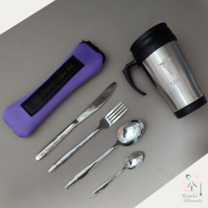 Set de cubiertos personalizados + vaso metálico