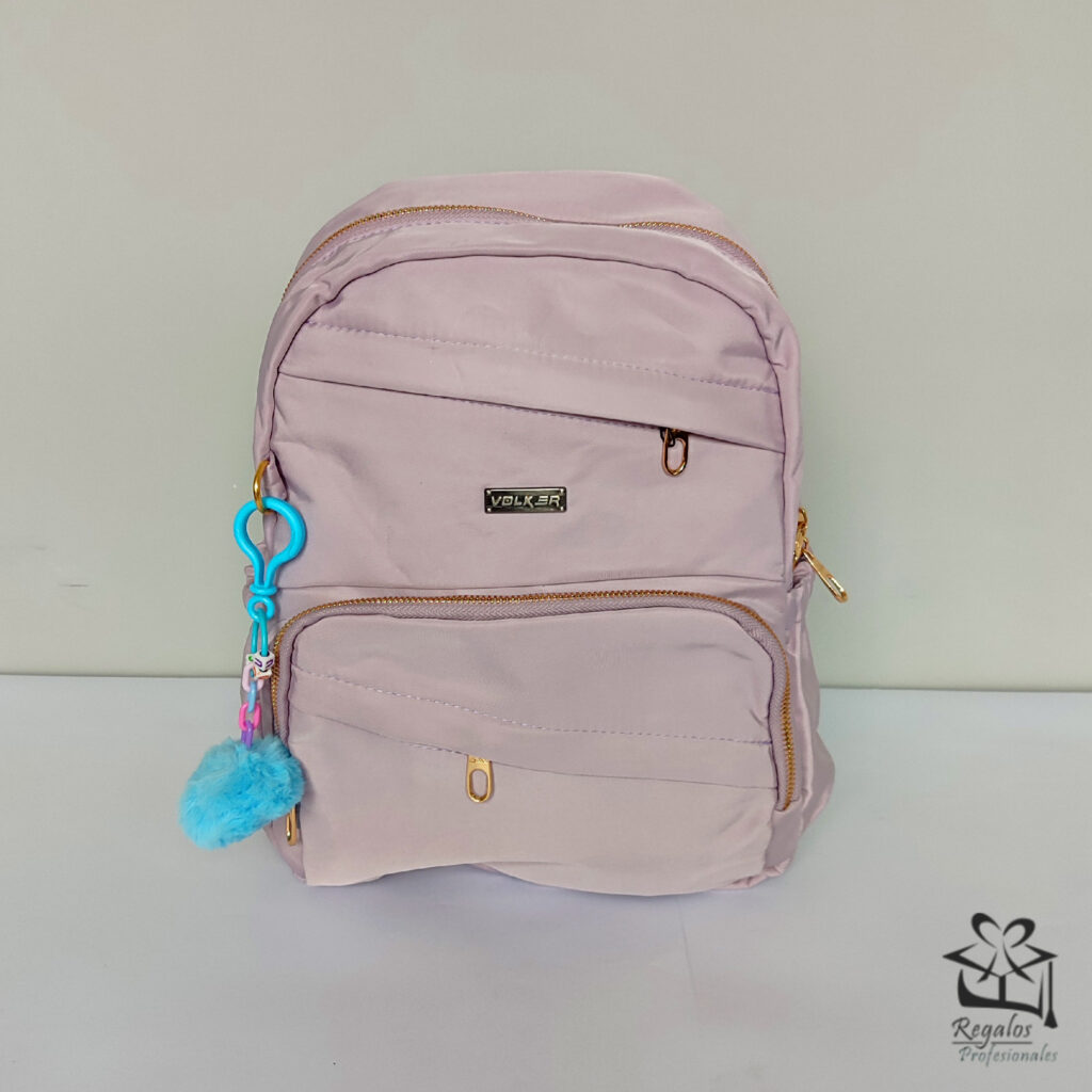 Mochila Mediana A4 Elegante con Cierres y Aplicaciones Doradas